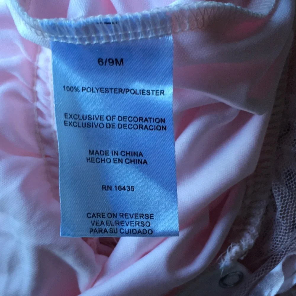 Pink Baby dress, 6-9 Month, rosette petals, Soft,nylon,bottom snaps. washable. - Picture 9 of 11